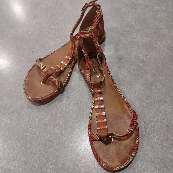 ALDO Women's Graphic Print T-Strap Thong Sandals - Multi-Colors - 7M - Picture 1 of 12